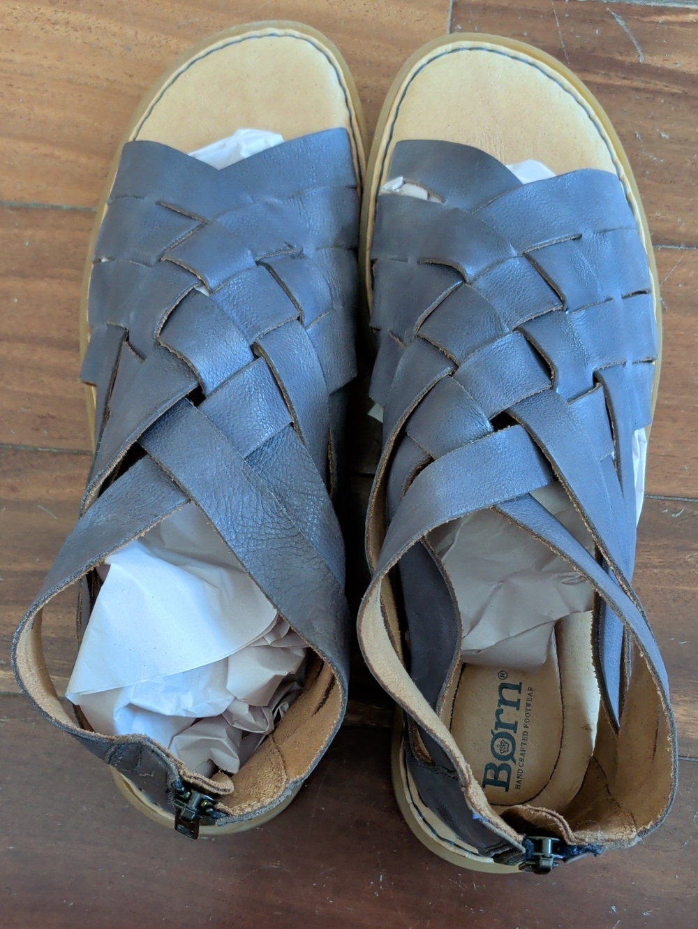 Born Women's Woven Leather Sandal in Bluish Gray Color